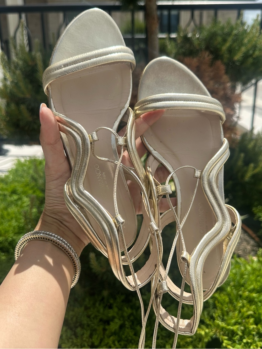 Gianvito Rossi Inspired Grigiarancio Gold Metallic Lace Tie Up Tassel Sandals 37 - Picture 3 of 10